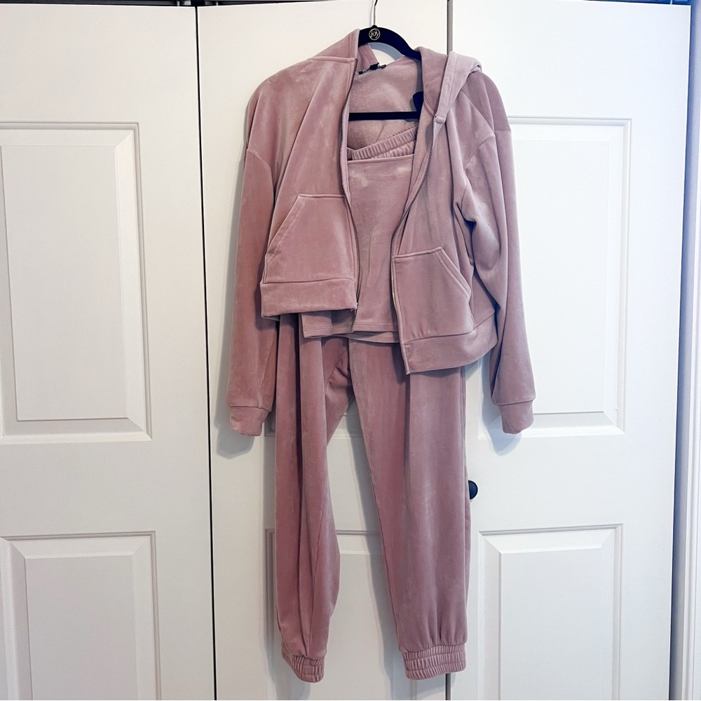 Express Three Piece Pink Velour Tracksuit